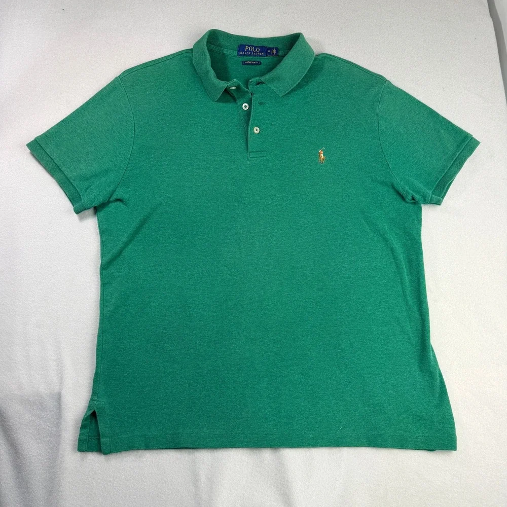 Polo Ralph Lauren Mens Green Pima Cotton Custom Slim Fit Polo Shirt Size M